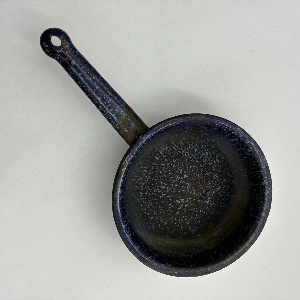 Vintage Blue Graniteware Speckled Enamel Small Saucepan Farmhouse Decor